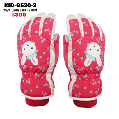 [พร้อมส่ง S,M,L] [Kid-G520-2] ถุงมือกันหนาวเด็กสีแดงลายเชอรี่กระต่าย ด้านในบุกันหนาว ใส่เล่นหิมะได้ค่ะ 