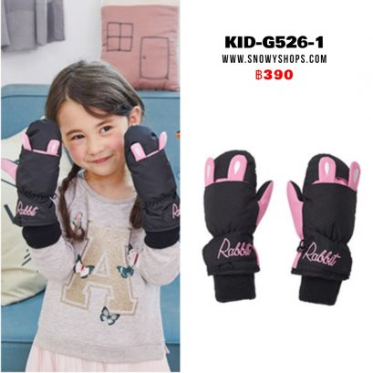 [พร้อมส่ง]  [Kid-G526-1] ถุงมือกันหนาวเด็กเล็กสีดำลายชมพู ถุงมือมีหู ด้านในซับขนกันหนาว เล่นหิมะได้ (เหมาะสำหรับเด็ก 2-4ขวบ)