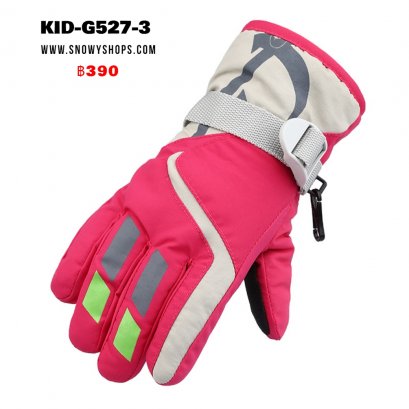 [พร้อมส่ง] [KID-G527-3] ถุงมือกันหนาวเด็กสีชมพูแถบลาย ด้านในซับขนกันหนาว กันน้ำ ใส่เล่นหิมะได้ (เหมาะสำหรับเด็ก 3-7ขวบ)