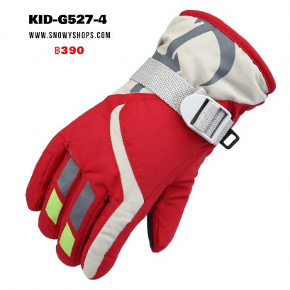 [พร้อมส่ง] [KID-G527-4] ถุงมือกันหนาวเด็กสีแดงแถบลาย ด้านในซับขนกันหนาว กันน้ำ ใส่เล่นหิมะได้ (เหมาะสำหรับเด็ก 3-7ขวบ)
