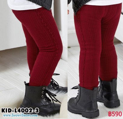 [พร้อมส่ง M,L] [KID-L4002-3] กางเกงลองจอนสีแดงระบายข้าง ซับขนกันหนาวหนานุ่มด้านใน