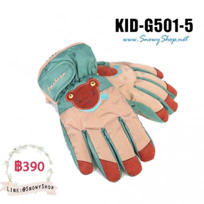 [PreOrder] [Kid-G501-5] ถุงมือกันหนาวลายหมีสีเขียว-ครีม ด้านในซับขนกันหนาว เล่นหิมะได้ (เหมาะสำหรับเด็ก 5-8ขวบ)