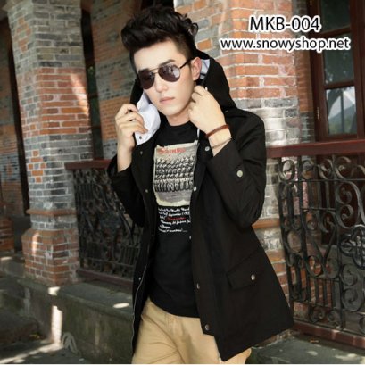  [[พร้อมส่ง L]] [CoatMan] [MKB-004] แจ๊คเก็ตกันหนาวผู้ชายสีดำผ้าฝ้ายมีหมวกฮู้ด กระเป๋าหน้า