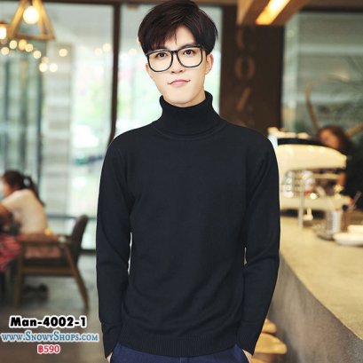 [พร้อมส่ง M,L,XL,2XL,3XL] [Man-4002-1] เสื้อคอเต่าไหมพรมผู้ชายสีดำ ผ้าหนานุ่มใส่สบายค่ะ