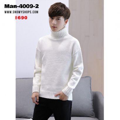 [PreOrder] [Man-4009-2] เสื้อคอเต่าไหมพรมผู้ชายสีขาว ผ้าวูลหนานุ่ม ใส่กันหนาว