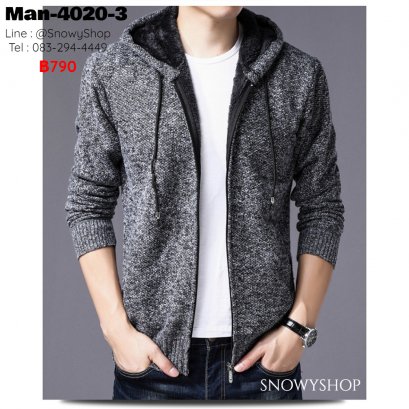 [พร้อมส่ง M,L,XL,2XL,3XL] [Man-4020-3] เสื้อกันหนาวมีฮู้ดผู้ชายสีดำ  ด้านในซับขนกันหนาว ใส่กันหนาวสบายๆ