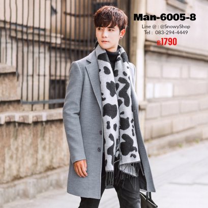 [พร้อมส่ง M,L,XL,2XL,3XL,4XL,5XL] [Man-6005-8] เสื้อโค้ทสูทกันหนาวชายสีเทาอ่อน คอปกยาว ติดกระดุมด้านหน้า ทรงเรียบหรูและดูดี 