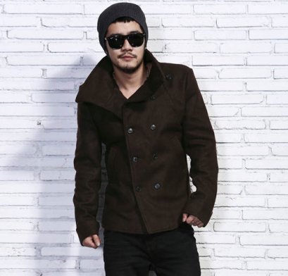  [[พร้อมส่ง M]] [Mix-016] MIX++เสื้อโค้ท++เสื้อโค้ทกันหนาวผู้ชายสีน้ำตาลติดกระดุมหน้าใส่กันหนาว