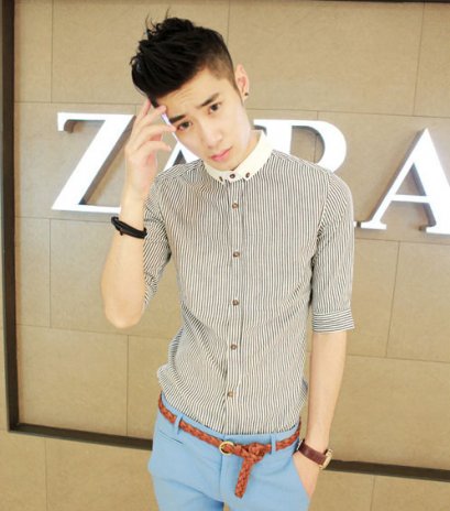  [PreOrder] [Msa-007] SHAN7++เสื้อเชิ๊ต++เสื้อเชิ๊ตผู้ชายสีเทาแขนยาวคอปกเล็กสีขาว