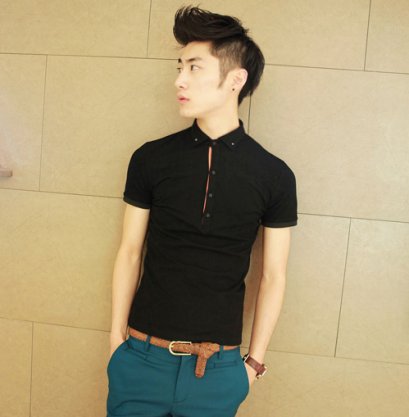 [พร้อมส่ง L,XL] [Msa-009] SHAN7++เสื้อโปโล++เสื้อโปโลผู้ชายสีดำแขนสั้นคอปกเล็ก