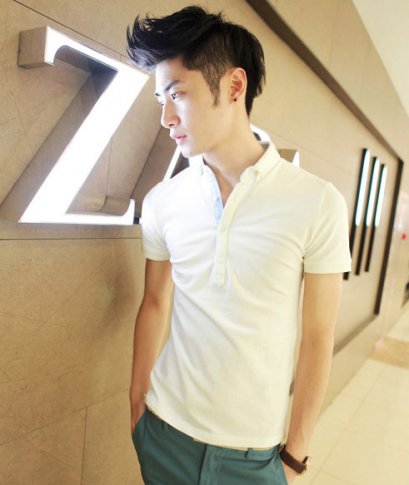  [พร้อมส่ง L] [Msa-010] SHAN7++เสื้อโปโล++เสื้อโปโลผู้ชายสีขาวแขนสั้นคอปกเล็ก