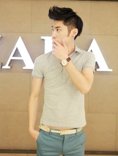  [พร้อมส่ง M,L,XL] [Msa-011] SHAN7++เสื้อโปโล++เสื้อโปโลผู้ชายสีเทาแขนสั้นคอปกเล็ก