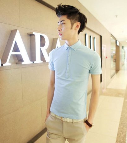  [พร้อมส่ง L,XL] [Msa-012] SHAN7++เสื้อโปโล++เสื้อโปโลผู้ชายสีฟ้าแขนสั้นคอปกเล็ก