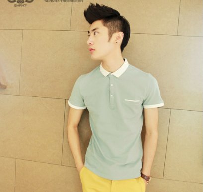  [พร้อมส่งXL] [Msa-017] SHAN7++เสื้อโปโล++เสื้อโปโลผู้ชายสีฟ้าปกขาวแขนสั้น