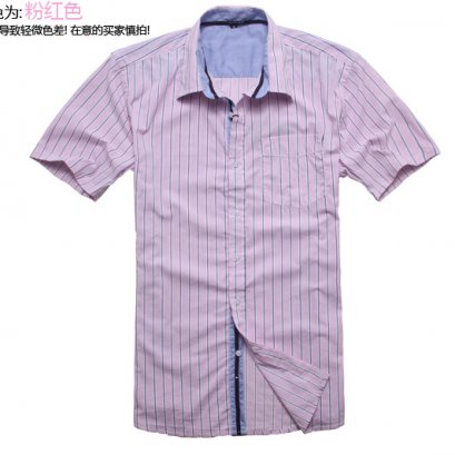  [[พร้อมส่ง G]] [TS-002] TS ++เสื้อ++ เสื้อเชิ้ตแขนสั้นลายทางสีชมพู