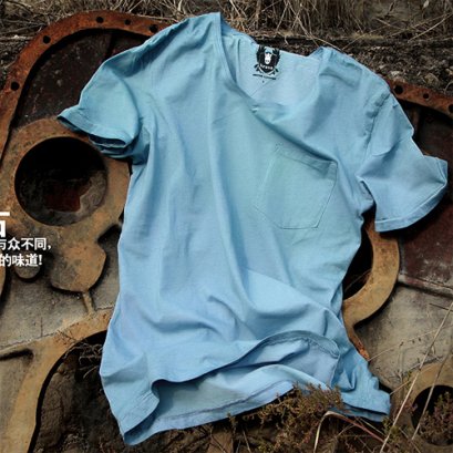  [[พร้อมส่ง S]] [TS-004] TS ++เสื้อ++ เสื้อยืดสีฟ้ามีกระเป๋าที่อกด้านซ้ายค่ะ