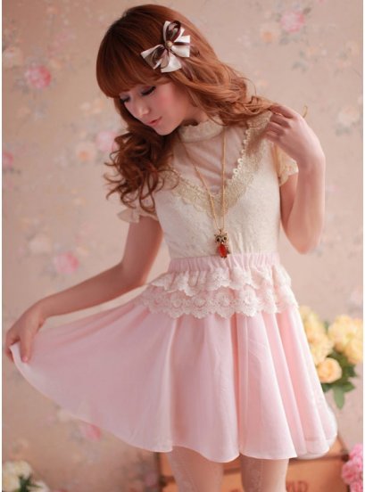 [[*พร้อมส่ง L]] [RU-015] Ruis++กระโปรง++กระโปรงผ้าซีฟองสีชมพูลูกไม้น่ารัก