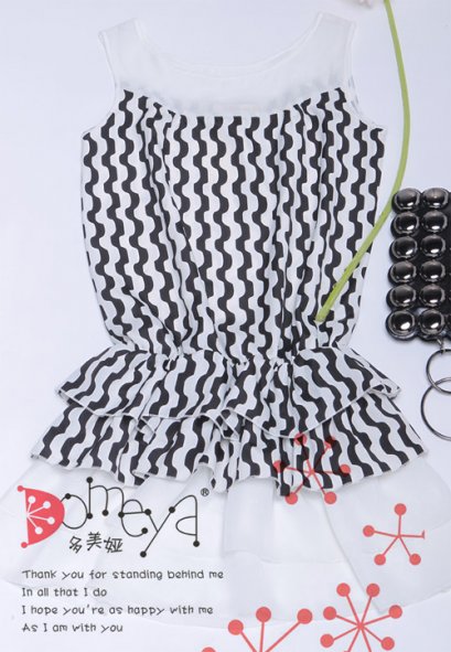      [[*พร้อมส่ง S M ]] [เดรส] [Do-352] Domeya ++เดรส++ เดรสแขนกุดลายหยักสีขาวดำค่ะ 