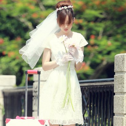  [[*พร้อมส่ง S M ]] [Do-427] Domeya ++เดรส++ เดรสแขนสั้นสีเบจ