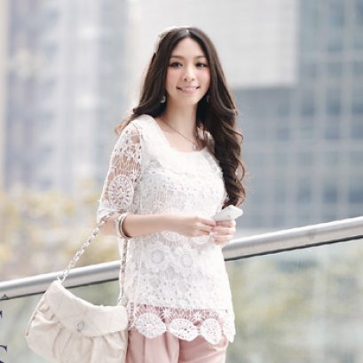      [[*พร้อมส่ง F]] [เสื้อลูกไม้] [Do-433] Domeya ++เสื้อ++ เสื้อแขนสามส่วนผ้าลูกไม้สีขาว 