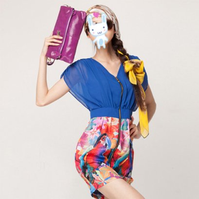  [[*พร้อมส่ง M ]] [Do-443] Domeya ++เดรส++ เดรสสีน้ำเงินกระโปรงลายดอก