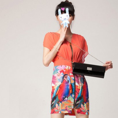      [[*พร้อมส่ง S ]] [Do-444] Domeya ++เดรส++ เดรสสีส้มกระโปรงลายดอก 