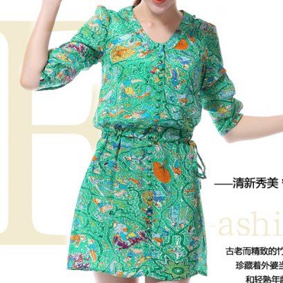  [[*พร้อมส่ง S]] [Do-446] Domeya ++เดรส++ เดรสแขนสี่ส่วนสีเขียว