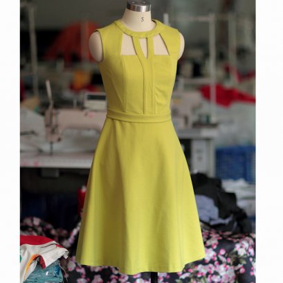  [[*พร้อมส่ง S]] [Do-557] Domyea++เดรส++เดรสสีเขียวมะนาวดีไซน์หน้าอกสวยแขนกุด กระโปรงบาน