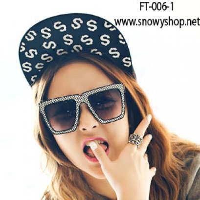  [[พร้อมส่ง]] [FT-006] แว่นตากันแดด++แว่นตากันแดดผู้หญิง กรอบเหลี่ยมลายสีดำ