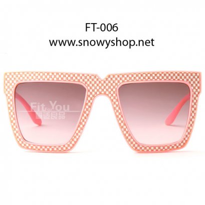  [[พร้อมส่ง]] [FT-006-1] แว่นตากันแดด++แว่นตากันแดดผู้หญิง กรอบเหลี่ยมลายสีชมพู