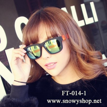      [[พร้อมส่ง]] [FT-014-1] แว่นตากันแดด++แว่นตากันแดดผู้หญิง กรอบทรงเหลี่ยมสีดำขาแว่นสีส้ม 