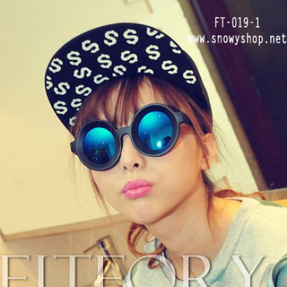 [[พร้อมส่ง]] [FT-019-1] แว่นตากันแดด++แว่นตากันแดดปรอทสีน้ำเงินทรงกลม