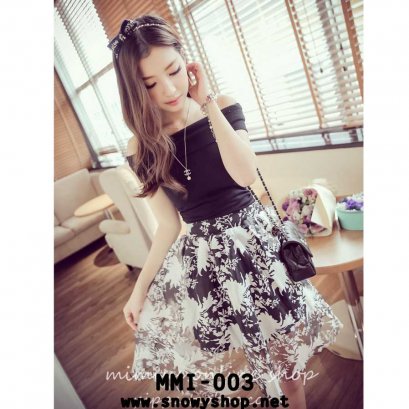[[*พร้อมส่ง M,L]] [MMI-003] Mimius++กระโปรง++กระโปรงซีทรูเอวยืดลายโมเดิร์น เอวยืด