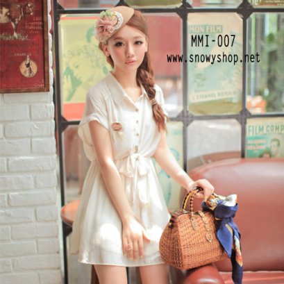  [[*พร้อมส่ง L]] [MMI-007] Mimius++เดรส++เดรสซีฟองสีครีมเอวจั๊ม กระโปรงพริ้ว