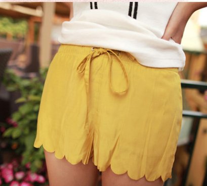  [[พร้อมส่ง]] [Mi-205] Mimius++กางเกง++กางเกงขาสั้นสีเหลืองเอวผูก