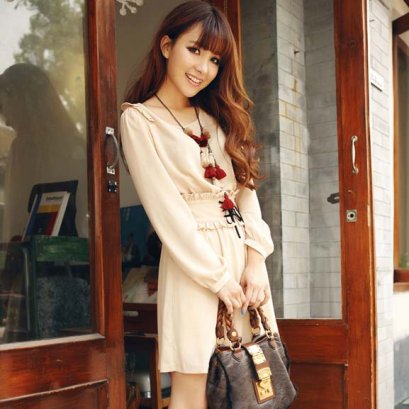 [[พร้อมส่ง]] [Mi-274] Mimius++เดรส++เดรสสีชมพูผ้าซีฟองแขนยาวสไตล์โบฮีเมี่ยน 