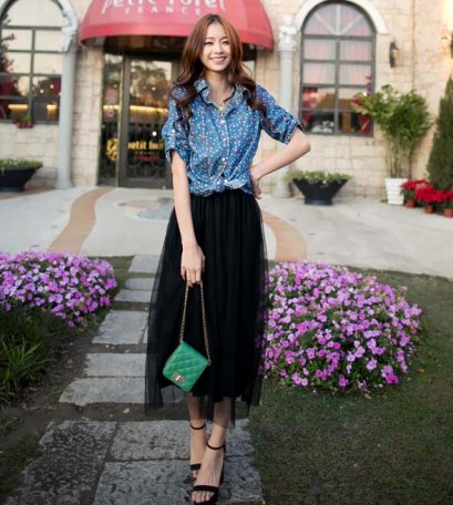  [[*พร้อมส่ง S,M]] [OB-007] Orange Bear++เดรส++เดรสสีดำแขนกุด กระโปรงผ้าตาข่ายมีผ้าซ้อน