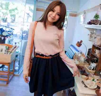  [[*พร้อมส่ง S]] [OB-010] Orange Bear++เดรส++เดรสเสื้อสสีครีมแขนยาว กระโปรงสีน้ำเงินพร้อมเข็มขัด