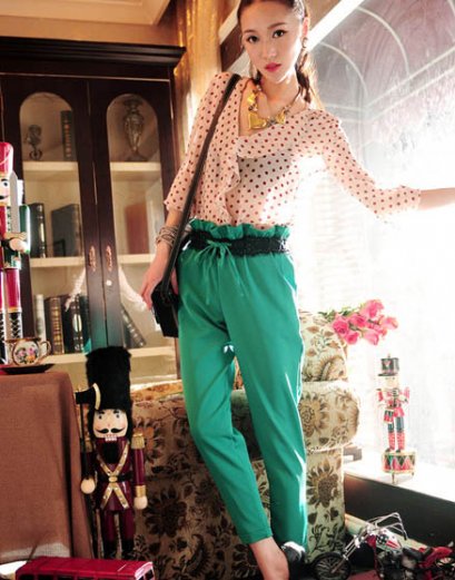  [[*พร้อมส่ง F]] [Or-008] Orange Country ++กางเกง++ กางเกงขายาวสีเขียว