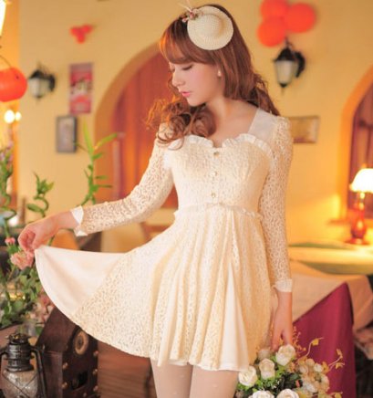  [[*พร้อมส่ง S, M]] [เดรสลูกไม้] [PH-007] Prince Home++เดรส++เดรสสีขาวผ้าลูกไม้แขนยาว กระโปรงเหนือเข่า ใส่สบายมีผ้าซ้อนให้งานตัดเย็บดีค่ะ