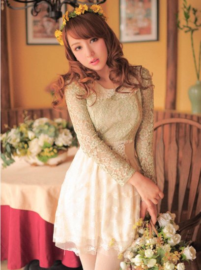  [[*พร้อมส่ง S, M]] [เดรสลูกไม้] [PH-008] Prince Home++เดรส++เดรสสีเขียวเสื้อลูกไม้ติดกับกระโปรงตาขายระบายลูกไม้ มีผ้าซ้อนให้ค่ะ