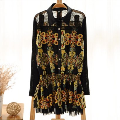 [[*พร้อมส่ง XL]] [Qi-120] Qian Qian++เดรส++เดรสสีเหลือง แขนยาว คอปก เขนผ้าซีทรูบาง