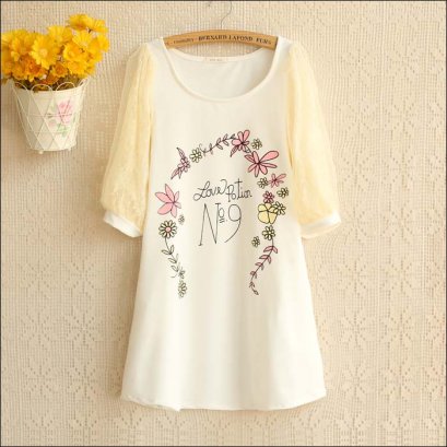 [*พร้อมส่ง F] [Qi-135-2] Qian Qian++เดรส++เดรสสีขาว แขนซีฟองสีครีม