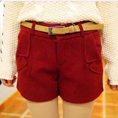  [[*พร้อมส่ง S M]] [Qi-153-3] Qian Qian++กางเกง++กางเกงขาสั้นสีแดง มีซับให้อย่างดี