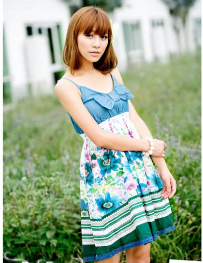  [[พร้อมส่ง]] [RB-095] RB++เดรส++เดรสวายเดี่ยวแต่งโบว์ที่หน้าอก กระโปรงสั้นลายดอกไม้ค่ะ