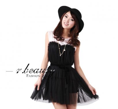 [[พร้อมส่ง]] [RB-116] RB++เดรส++เดรสแขนกุด กระโปรงผ้าตาข่ายมีผ้าซ้อนอย่างดีค่ะ