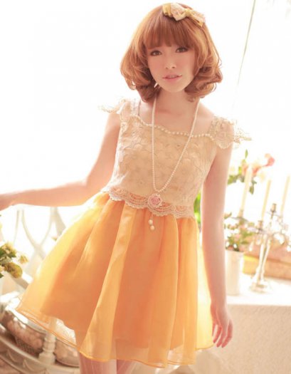 [*พร้อมส่ง L] [เดรสลูกไม้] [RU-003] Ruis++เดรส++เดรสเสื้อลูกไม้สีส้มติดกับกระโปรงพองสีส้ม สวยมาก แนะนำค่ะ