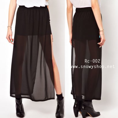  [[*พร้อมส่งS M L XL 2XL]] [Rc-002] Richcoco++กระโปรง++กระโปรงสีดำผ้าซีฟอง เอวยืด ผ่าข้าง