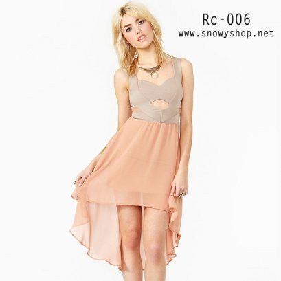  [[พร้อมส่ง]] [Rc-006] Richcoco++เดรส++เดรสสีเนื้อหน้าอกเว้า ผ้าตัดต่อกับกระโปรงผ้าซีฟองสีชมพู