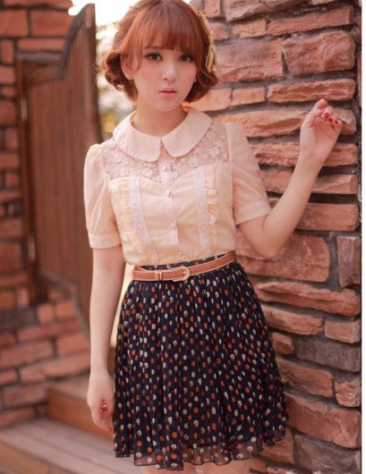 [[*พร้อมส่ง S, M]] [RU-013] Ruis++กระโปรง++กระโปรงสีน้ำเงินอัดพรีท พร้อมเข็มขัดสีน้ำตาล